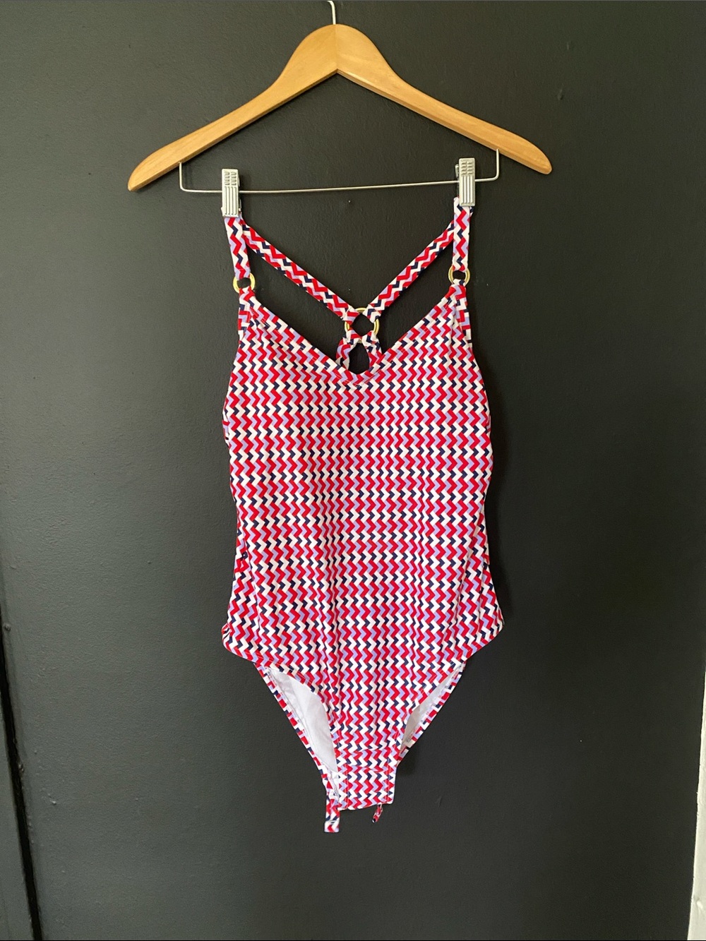 Kona Sol Women’s One-Piece Swimsuit - Red, White & Blue Zigzag
